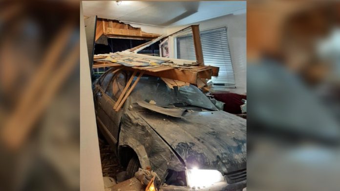car crashes in living room